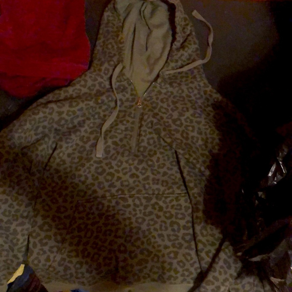 Green leopard print zip up hoodie